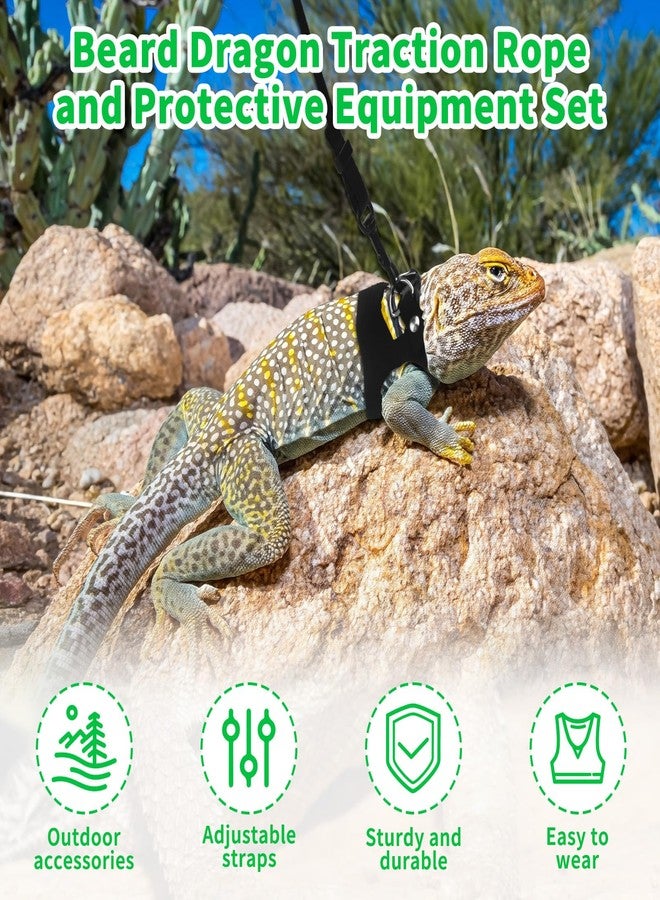 طقم مقود وحزام للسحالي السوداء الملتحية بثلاثة أحجام، حزام قابل للتعديل للسحالي الملتحية مع حبل جر للزواحف، مقود للسحالي/حزام للسناجب/حبل جر للأرانب الصغيرة (صغير، متوسط، كبير) - Image 4